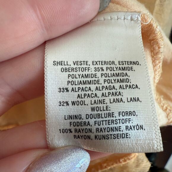 KNITTED AND KNOTTED Peach Open Weave Alpaca Blend Layered V Neck Sweater Medium - Picture 7 of 8